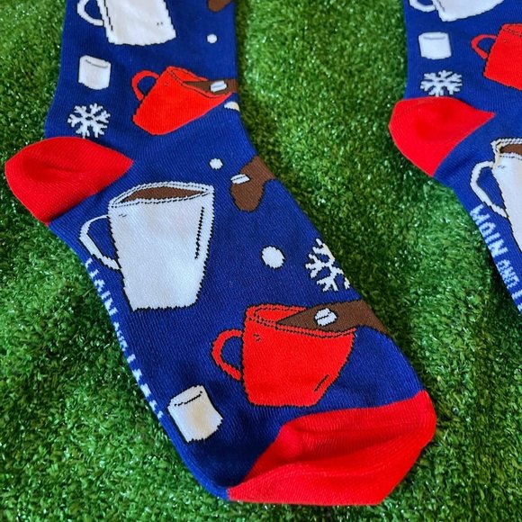 Main and Local Smooth and Creamy Hot Cocoa Blue Casual Crew Socks Size OS NEW - Picture 3 of 11